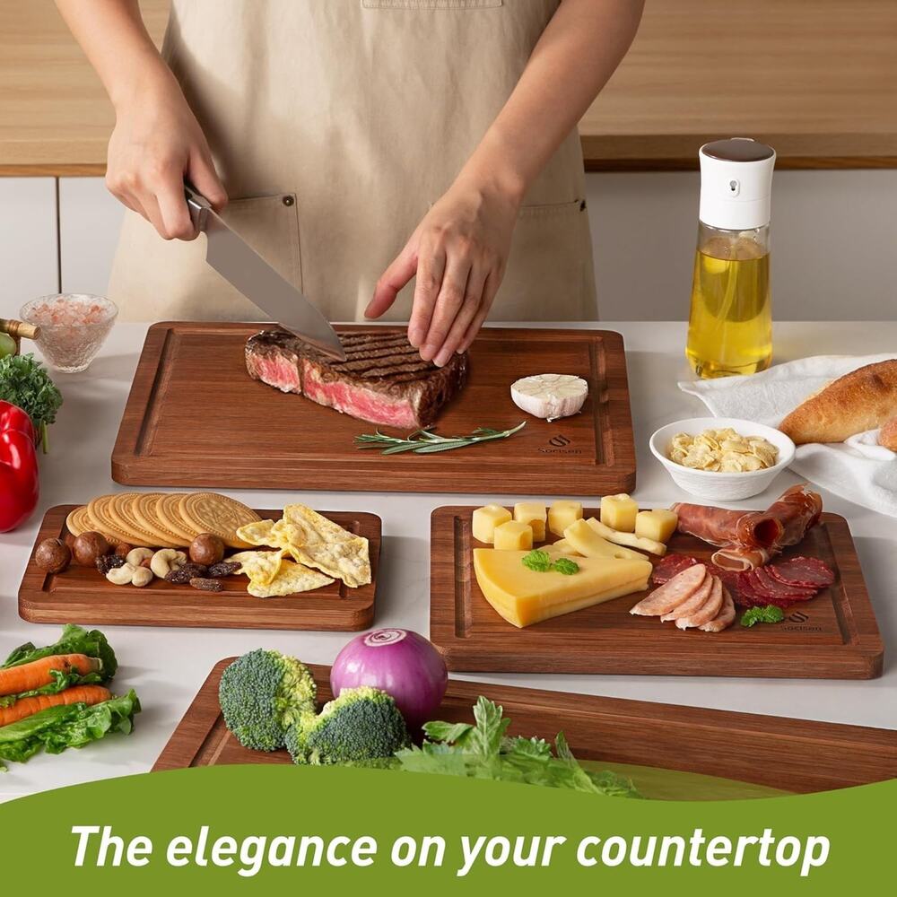 Bamboo Cutting Board Set Non Slip Feet Over Sink Father Day 4-Piece, Brown - Picture 6 of 6